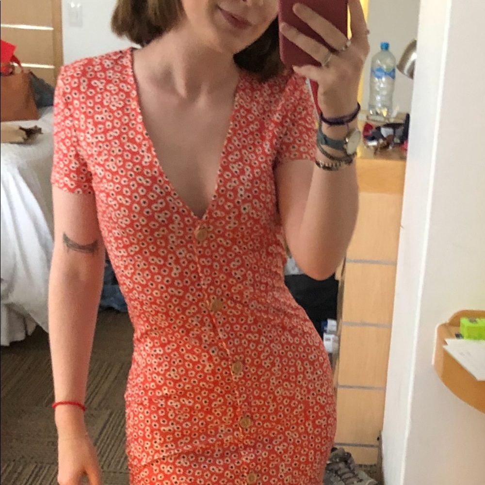Orange Floral Zara Midi Dress